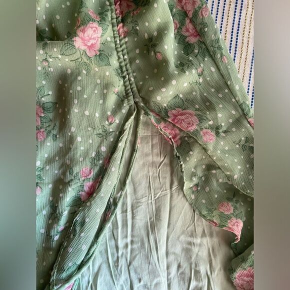 HELLO MOLLY Know My Worth Maxi Dress Floral Ruffle Ruched, Size L Green NWT - Picture 8 of 15